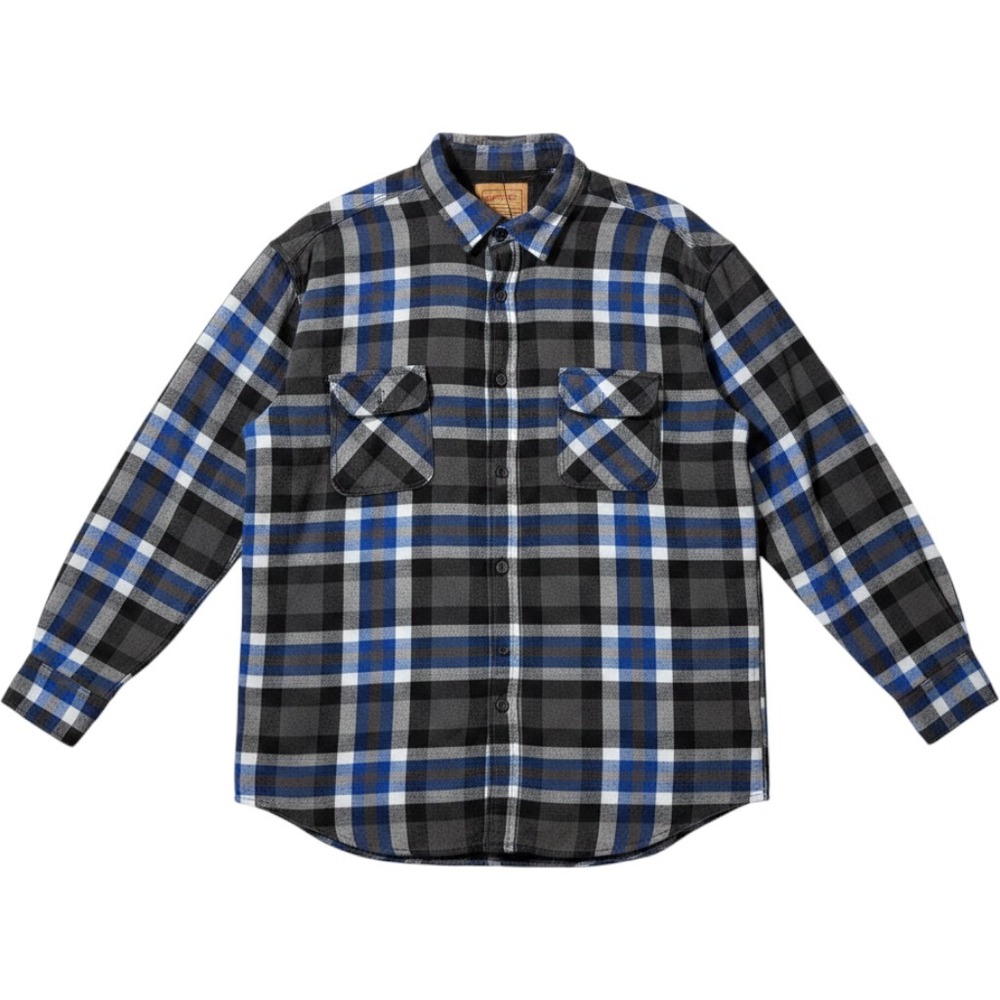 Red Camel Mens XL Sherpa Lined Flannel ShirtJacket BlueGrey Plaid Cotton Shacket